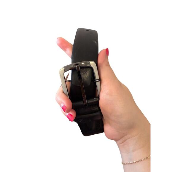 Dolce By Bosca Men's Black Old Leather Adjustable Buckle Amalfi Belt